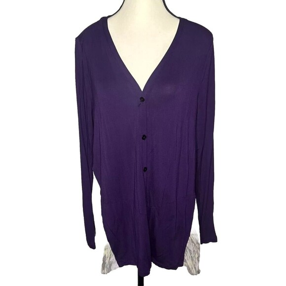 LOGO  Lori Goldstein Women's PURPLE Long Sleeve Button Front Cardigan Sz Large - Picture 1 of 8
